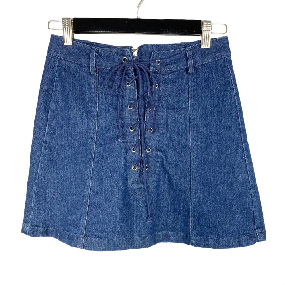 Umgee Lace Up Denim Mini Skirt - Picture 1 of 5